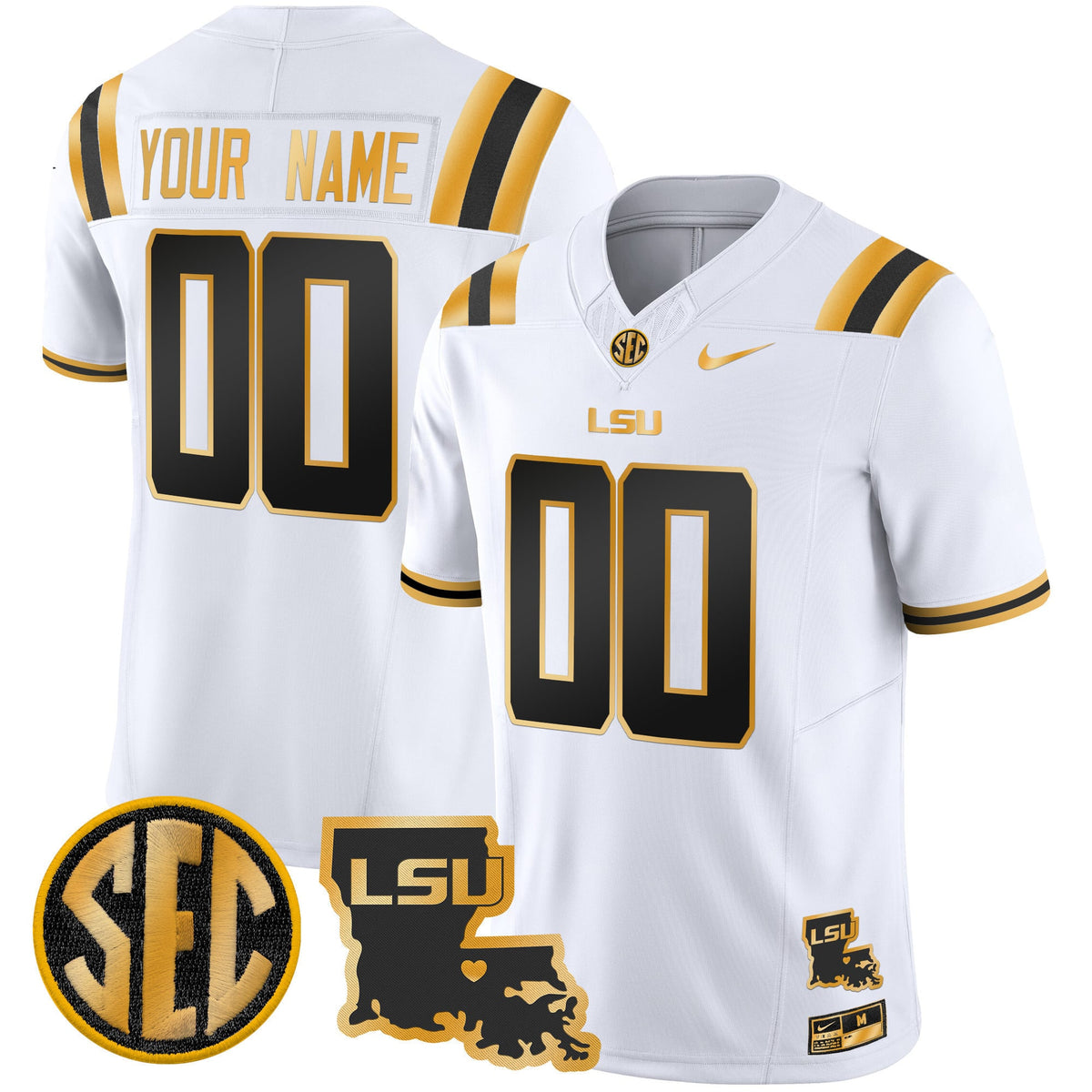 LSU Tigers 2025 Louisiana Patch Gold Vapor Limited Custom Jersey - All Stitched