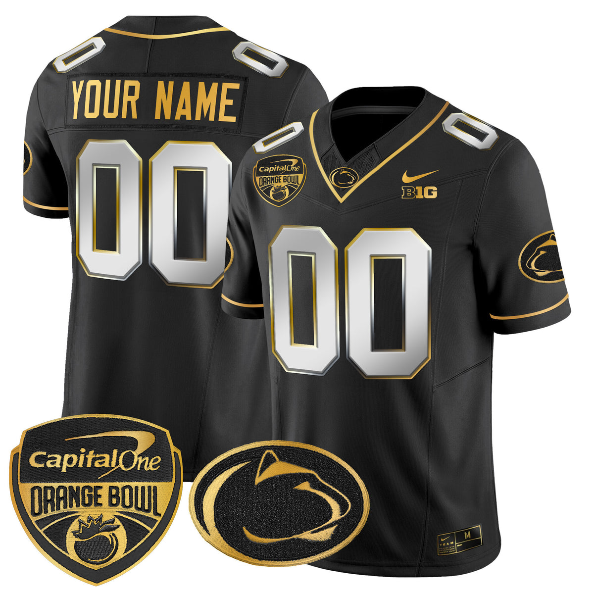 Penn State Nittany Lions Orange Bowl Patch Gold Vapor Limited Custom Jersey V2 - All Stitched