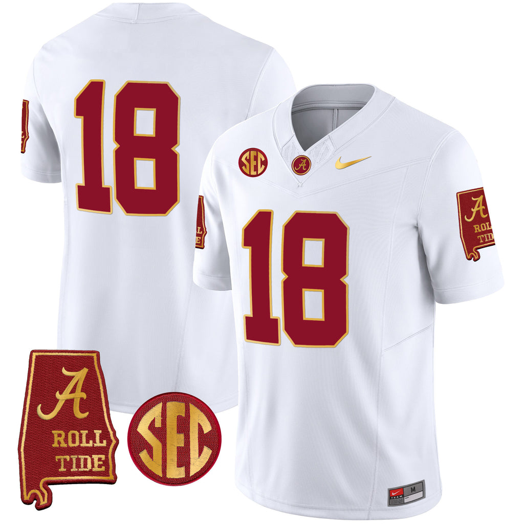 Men's Alabama Crimson Tide Gold Trim Vapor Jersey V2 - Alabama Map - All Stitched