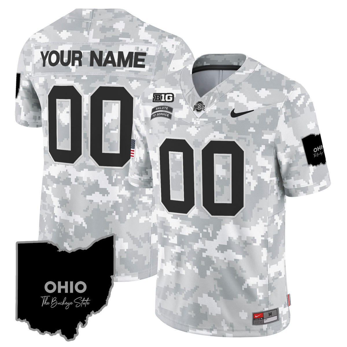 Ohio State Buckeyes 2024 Salute to Service Vapor Limited Custom Jersey - Arctic Camo - All Stitched