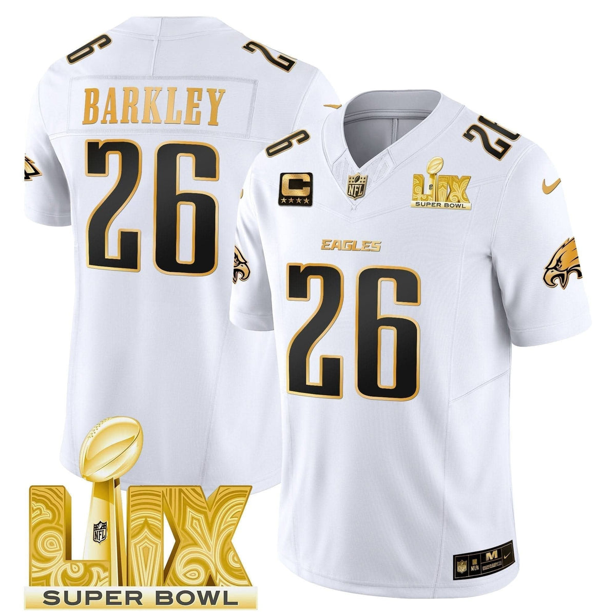 Philadelphia Eagles Super Bowl LIX Patch Gold Vapor Limited Jersey - All Stitched