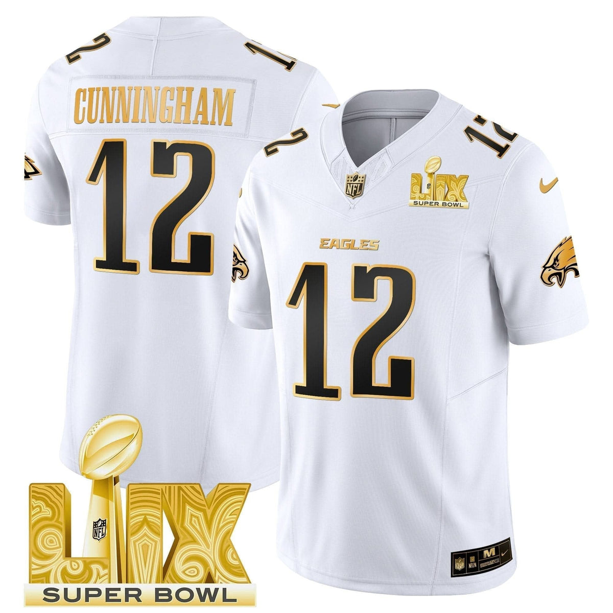 Philadelphia Eagles Super Bowl LIX Patch Gold Vapor Limited Jersey - All Stitched