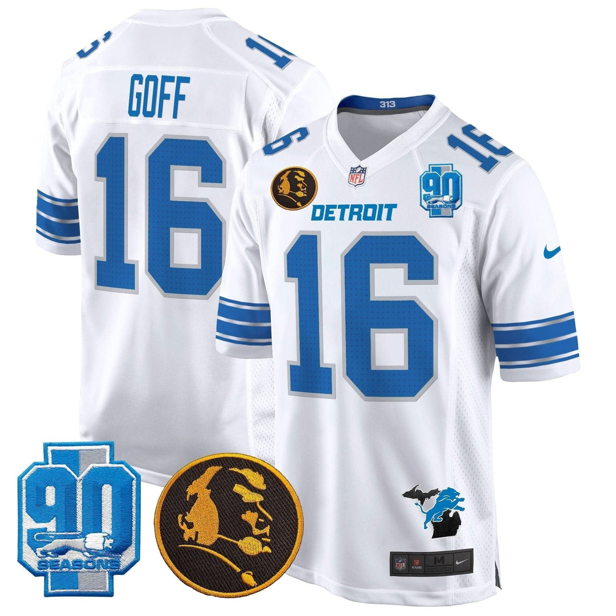 Detroit Lions 2024 90th & John Madden Patch Game Jersey - All Stitched