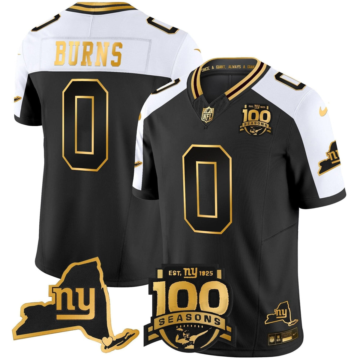 New York Giants 100th Season & State Patch Gold Vapor Limited Jersey - All Stitched