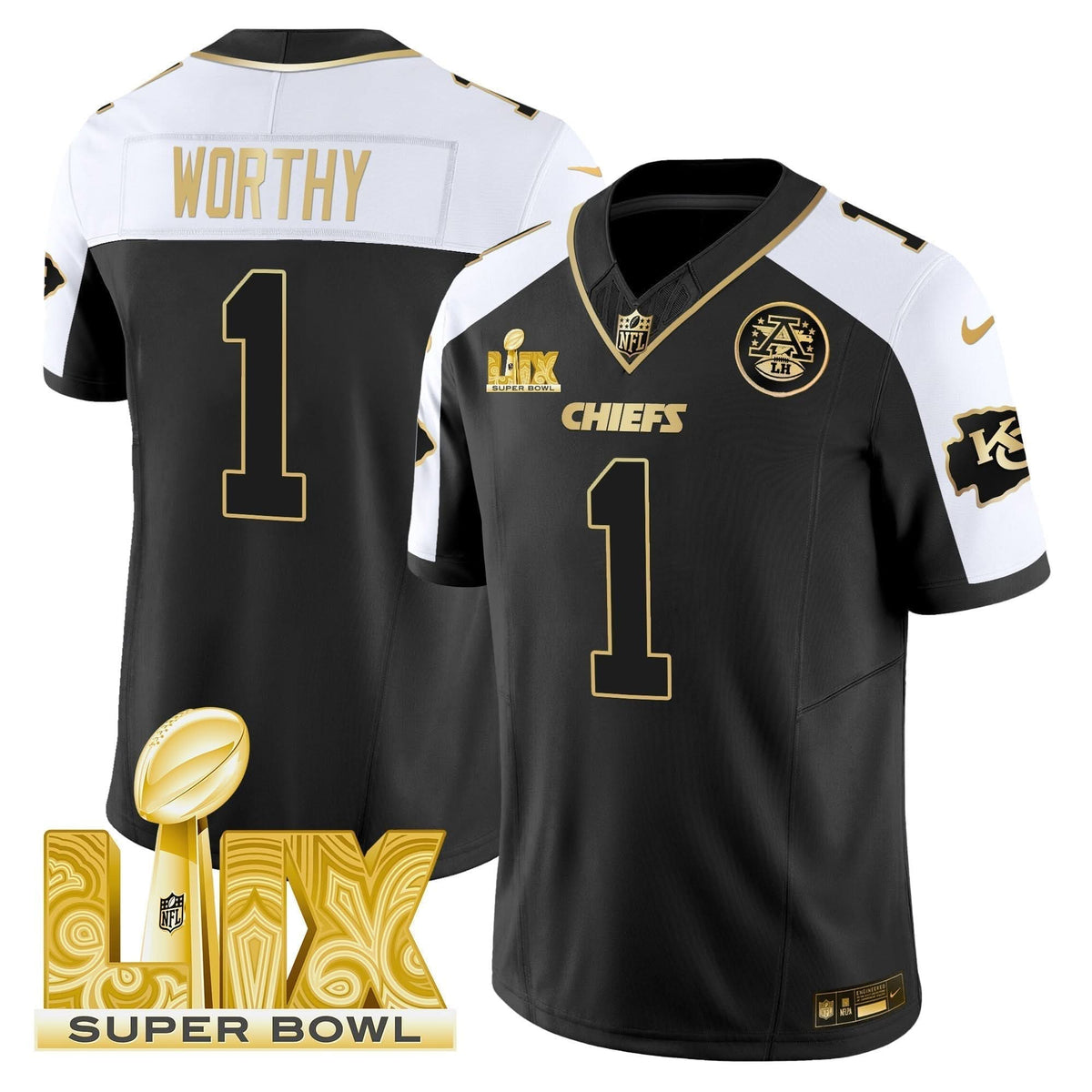 Chiefs Super Bowl LIX Patch Gold Vapor Limited Jersey - All Stitched