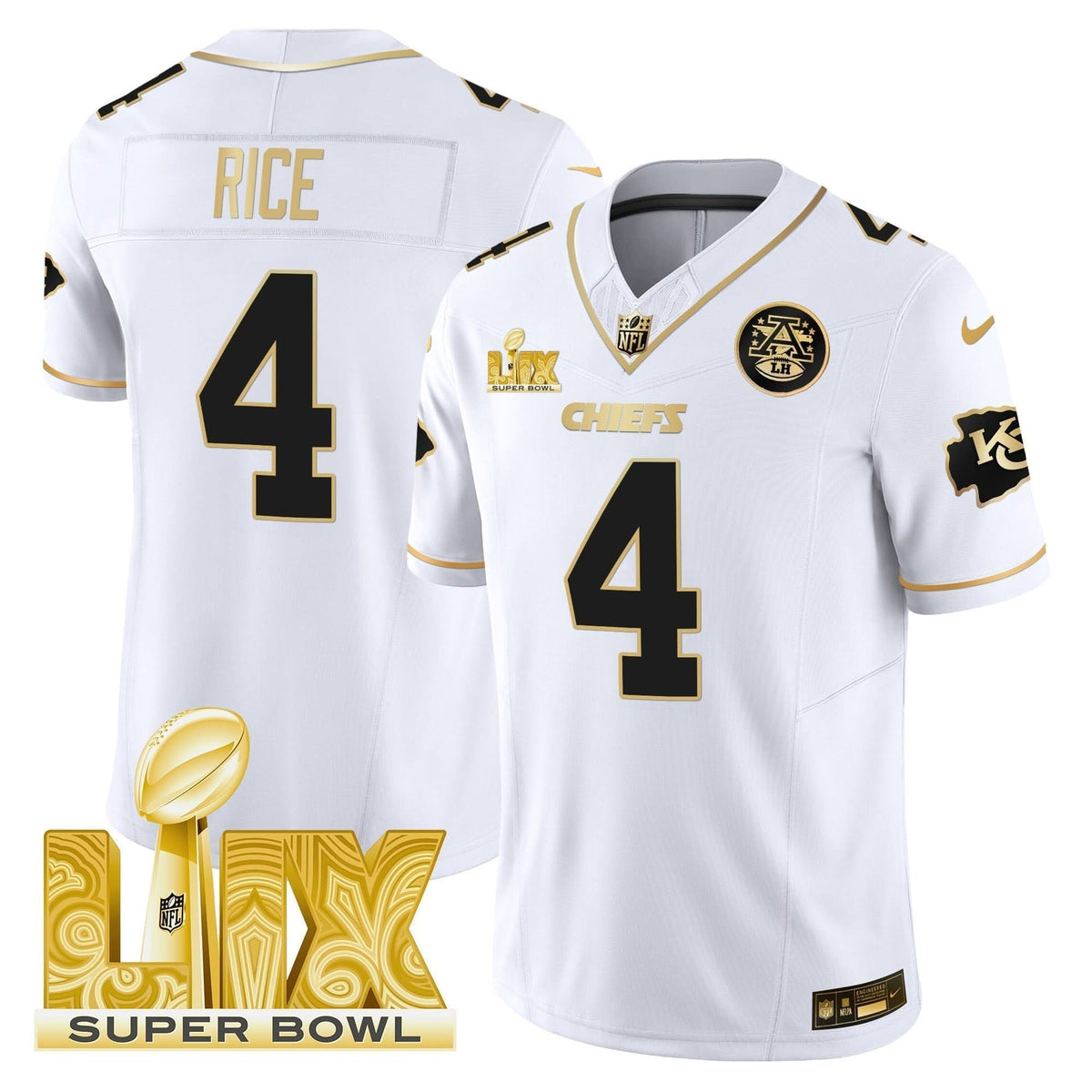 Chiefs Super Bowl LIX Patch Gold Vapor Limited Jersey - All Stitched
