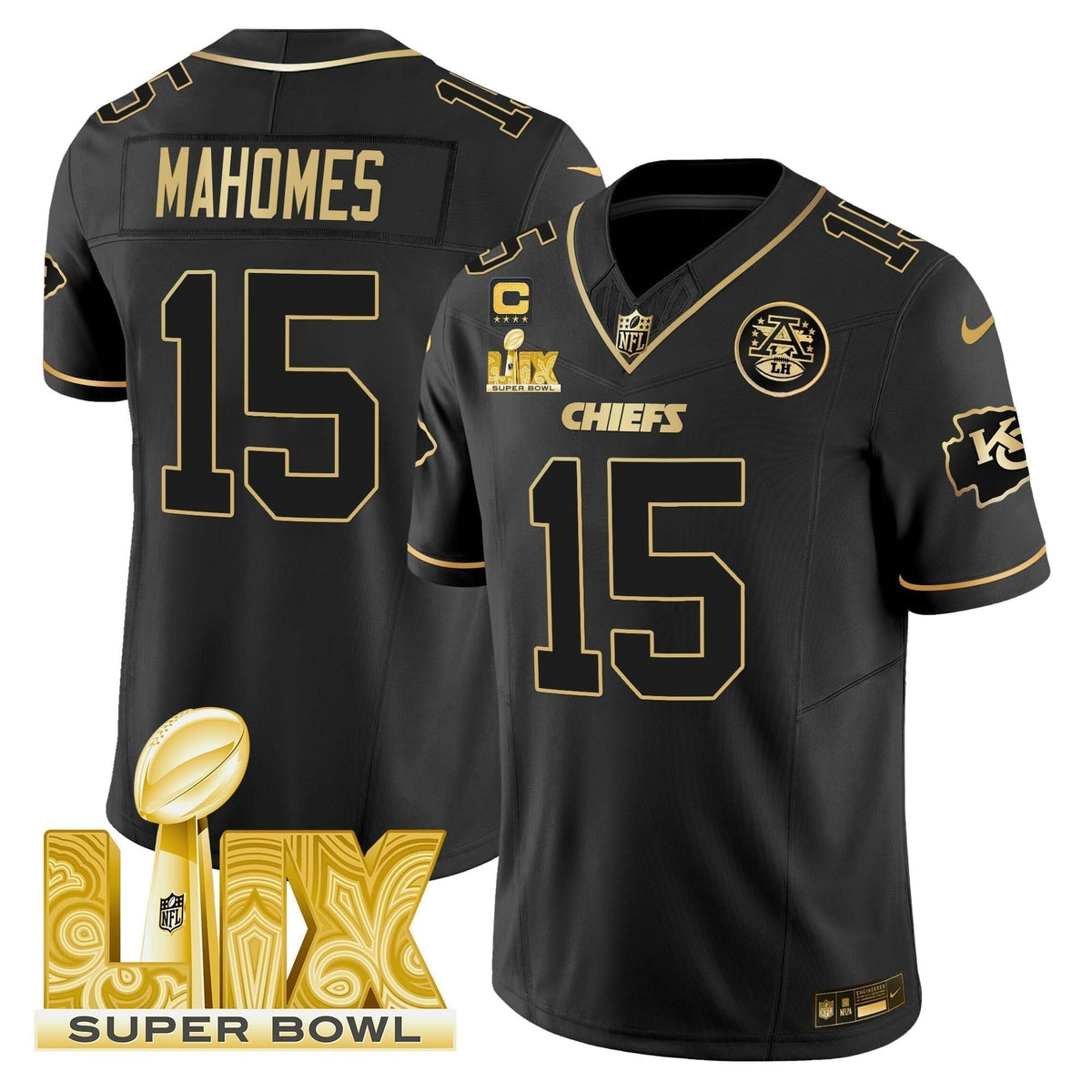 Chiefs Super Bowl LIX Patch Gold Vapor Limited Jersey - All Stitched