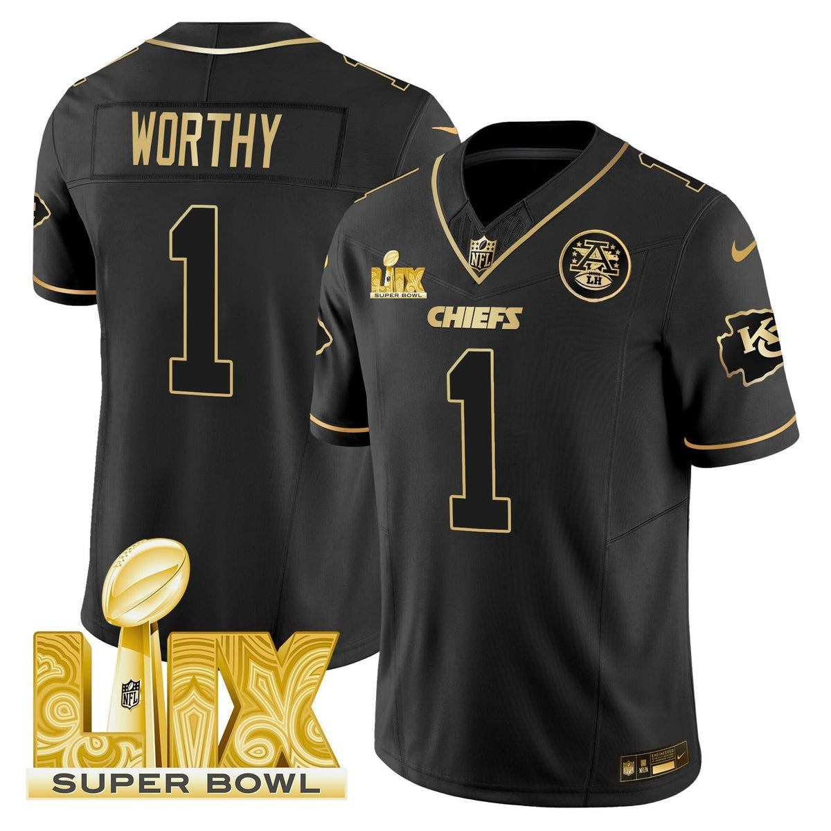 Chiefs Super Bowl LIX Patch Gold Vapor Limited Jersey - All Stitched