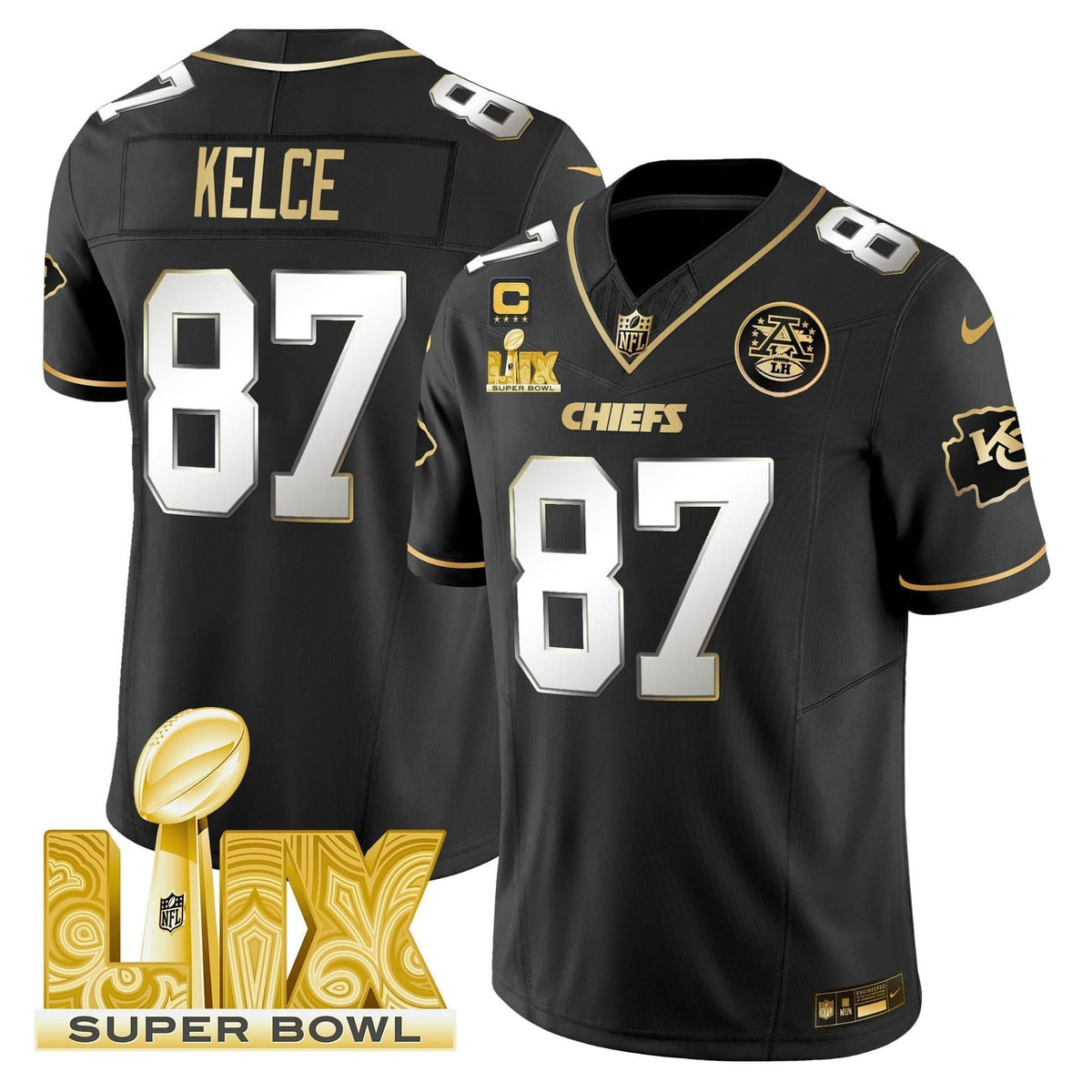 Chiefs Super Bowl LIX Patch Gold Vapor Limited Jersey - All Stitched
