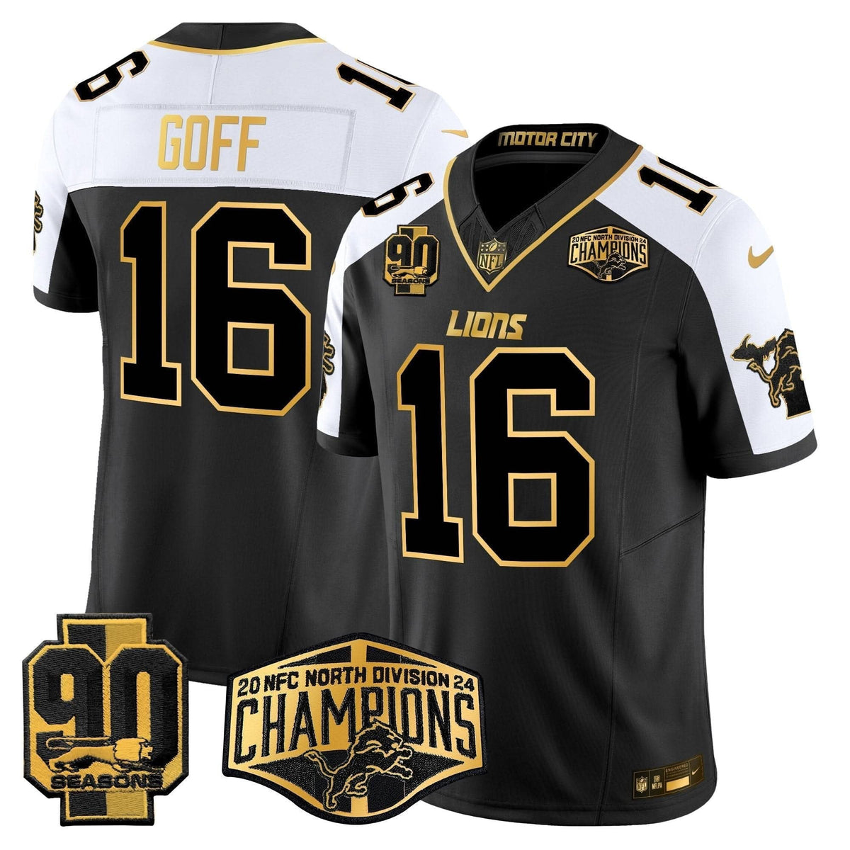 Detroit Lions 2024 NFC North Division Champions Patch Gold Vapor Limited Jersey - All Stitched