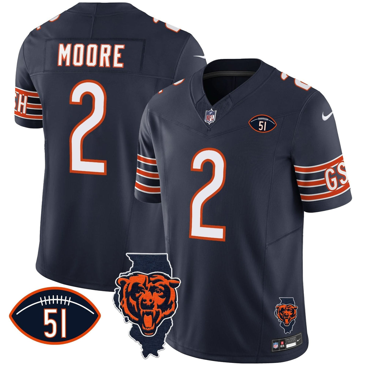 Bears Illinois Patch Vapor Jersey - All Stitched