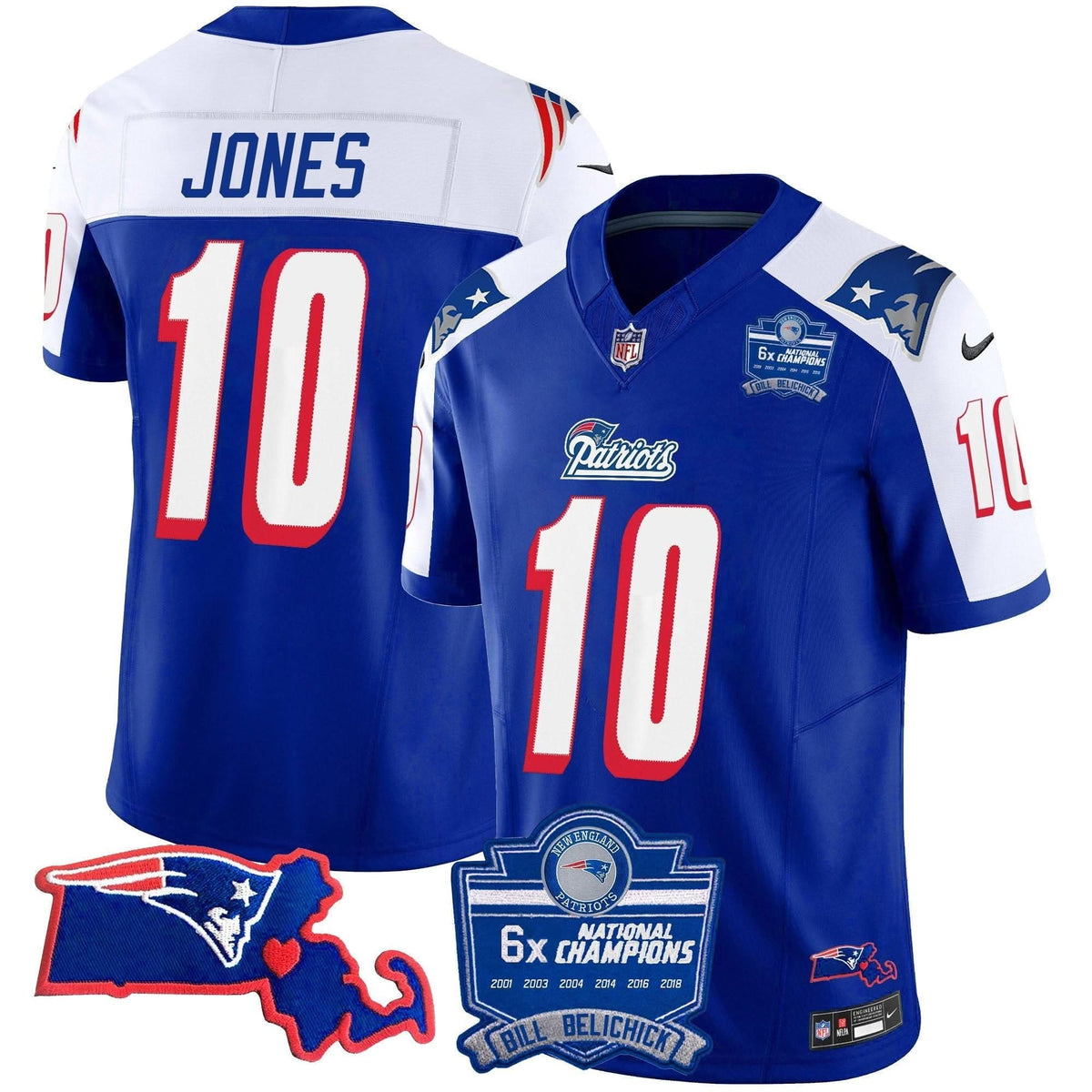 Patriots Bill Belichick 6x Champions Patch Vapor Jersey - All Stitched