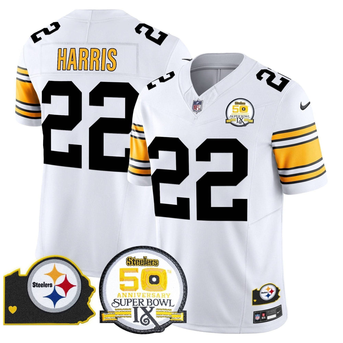 Steelers 50th Anniversary Of Super Bowl IX & Map Patch Vapor Limited Jersey - All Stitched