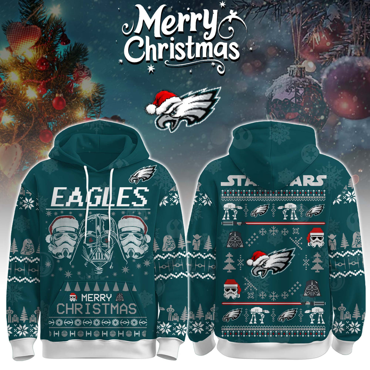 Unisex Eagles Merry Christmas The Force Edition Hoodie